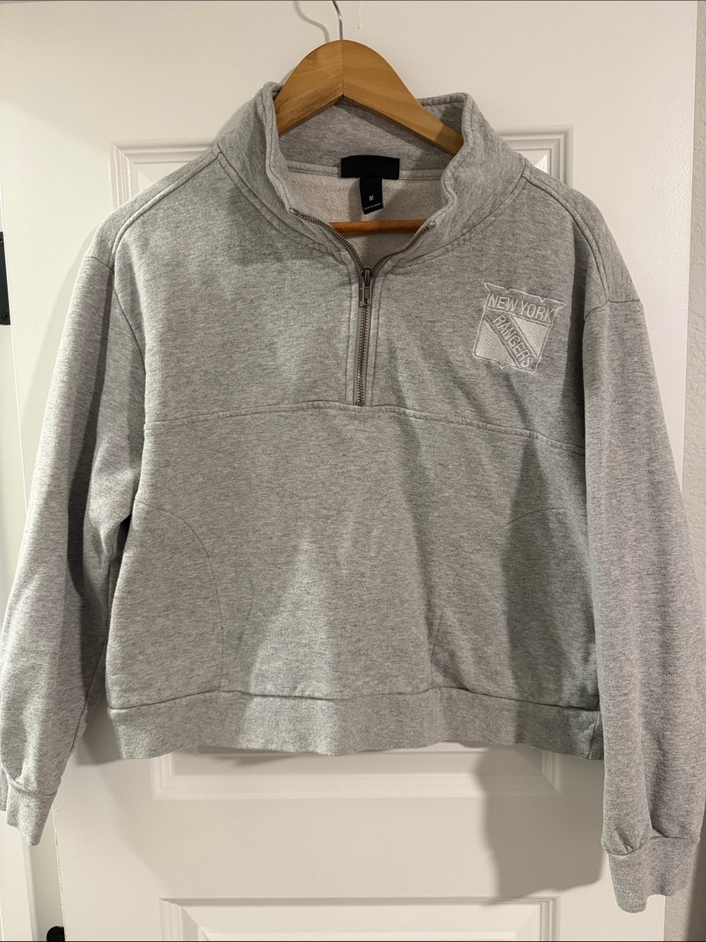 New York Rangers Gray Quarter-Zip Pullover Cropped Sweater